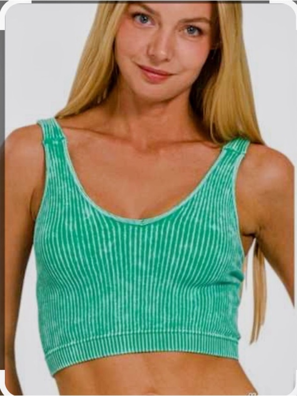 Zenana Outfitters Green Striped Ribbed Brami in Mint Green